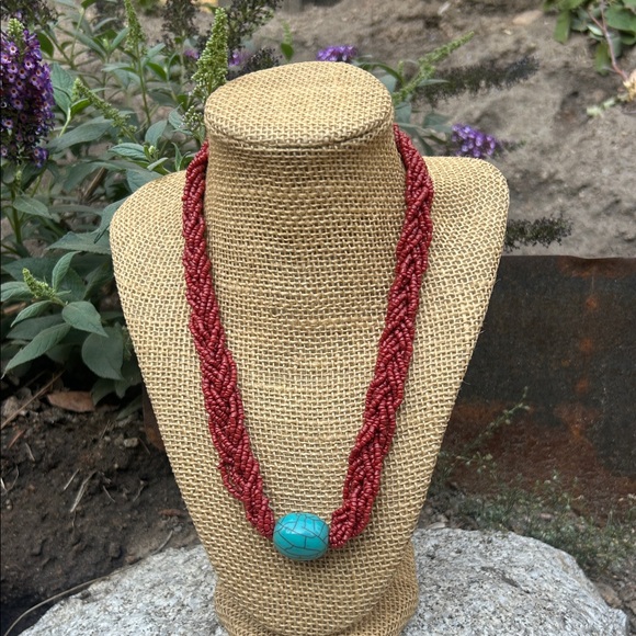 Source Unknown Jewelry - Red coral seed Beads with Turquoise blue Howlite Accent necklace